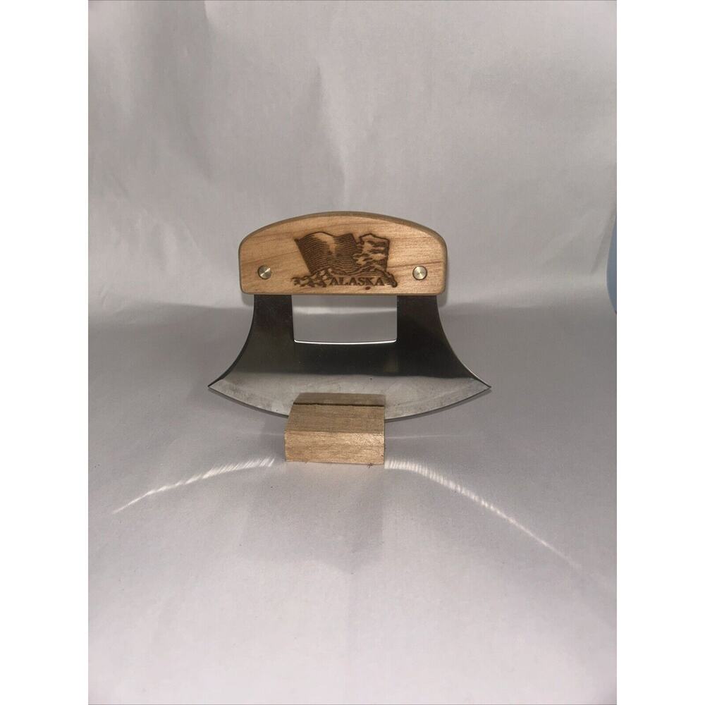 Inupiat Birch Alaska Cutlery ulu Knife Alaska Flag Handle